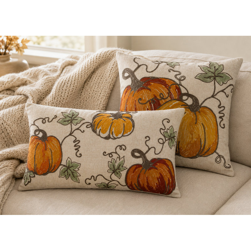  Coussin rustique brodé Crewel