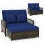 Patio Rattan Daybed Wicker Loveseat Sofa w/ Multifunctional Ottoman-1126863051