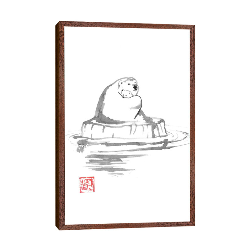 Polar Bears by Péchane - Painting on Canvas, 152.5 cm H x 101.5 cm W, Classic Brown Wood Framed