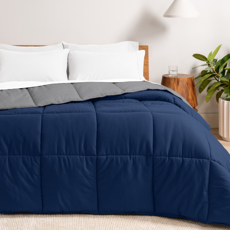Édredon réversible en microfibre ultra douce de qualité supérieure, Blue foncé/gris, Grand édredon surdimensionné