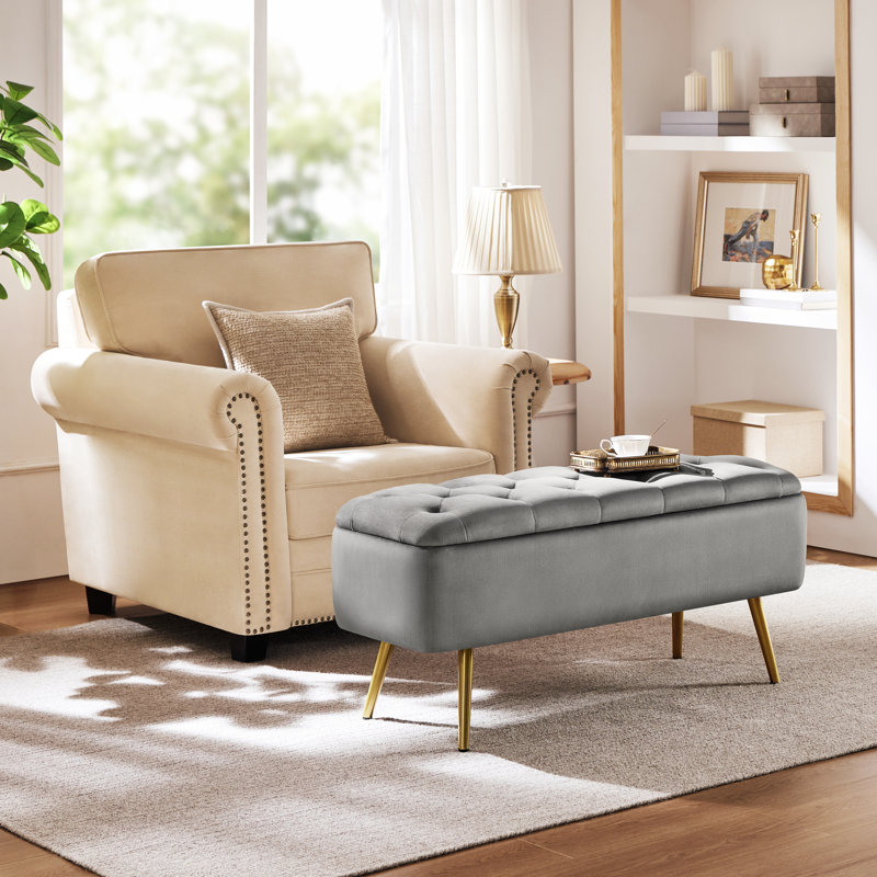 Himel Upholstered Storage Bench, Gray