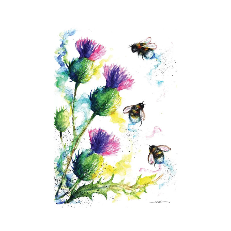 Bees And Thistles - Painting on Canvas, Wrapped Canvas, 66.04cm H x 45.72cm W x 3.81cm D