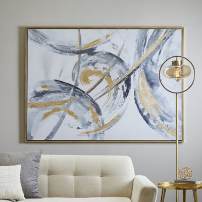 CosmoLiving by Cosmopolitan Gold Canvas Abstract Framed Wall Art with Gold Frame