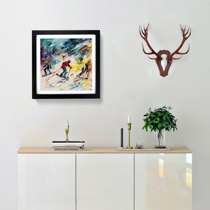 Skiing Abstract Expressionism - Framed Print, Black