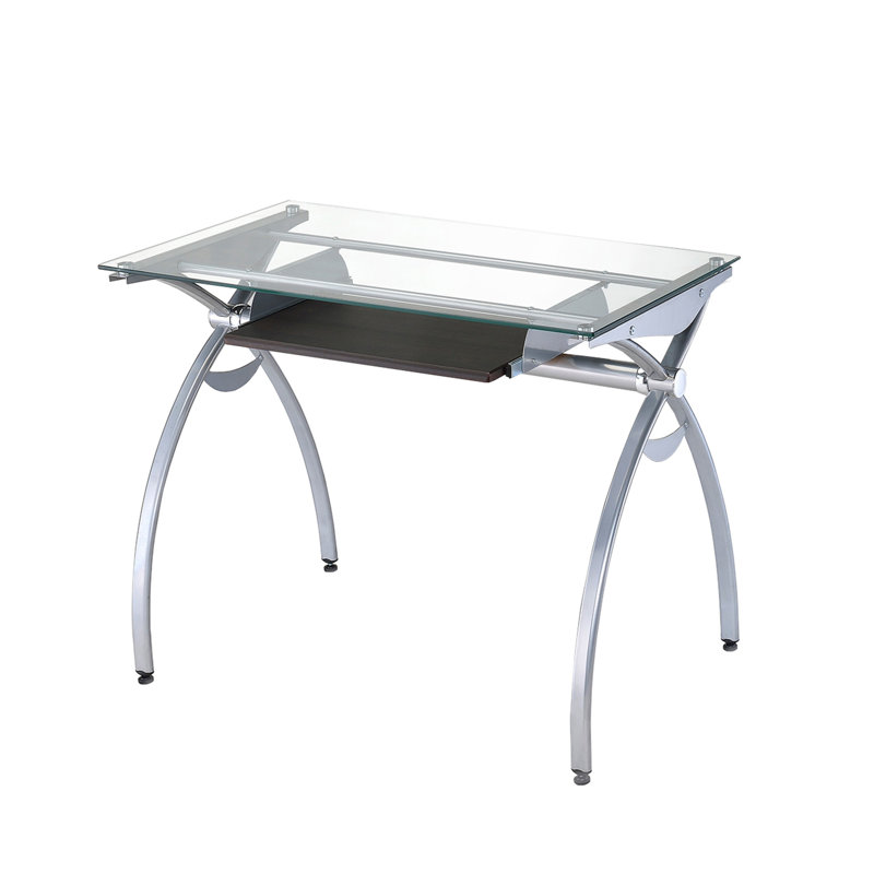 Bureau d'ordinateur avec plateau coulissant en verre transparent Techni mobili Contempo, transparent