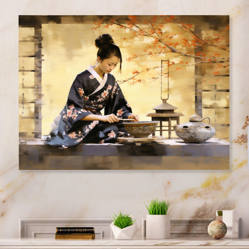 Asian Art Tea Cerémonie II - Décoration murale asiatique en métal, H 12 po x l 20 po x P 1 po