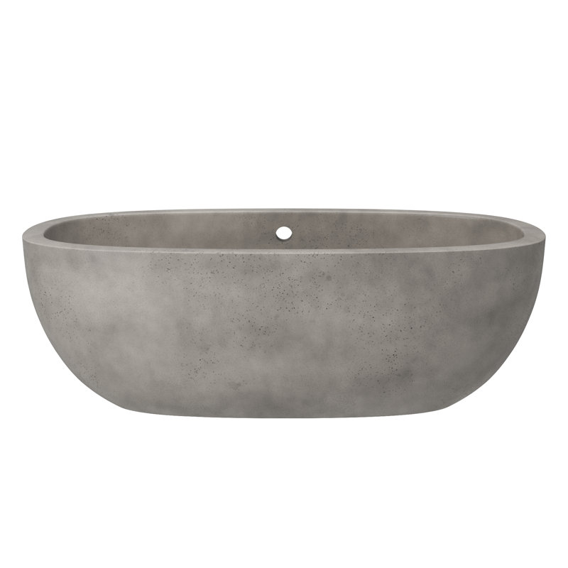 Avalon NativeStone Freestanding Soaking Cement Bathtub, Ash, 23" H x 36" W x 72" L