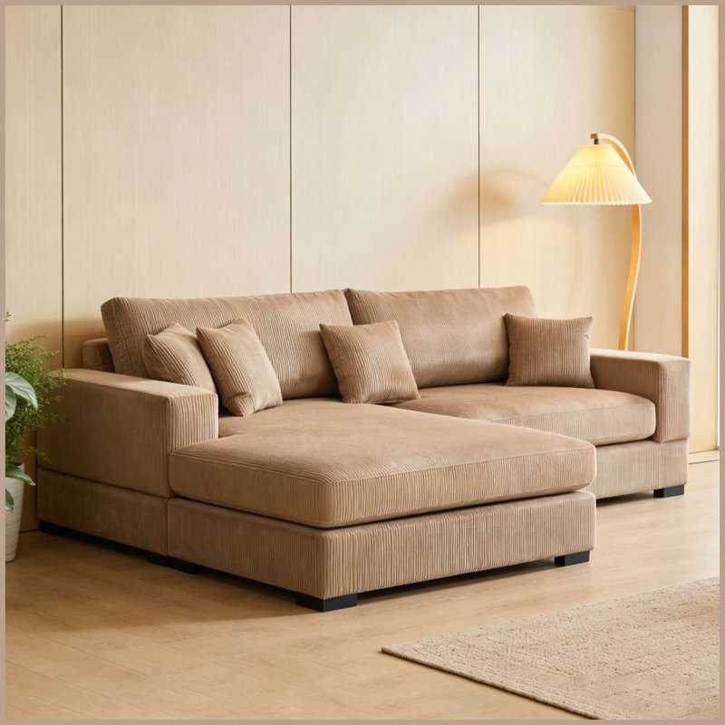 108" Reversible L-Shaped Couches With Deep Seat, Brown