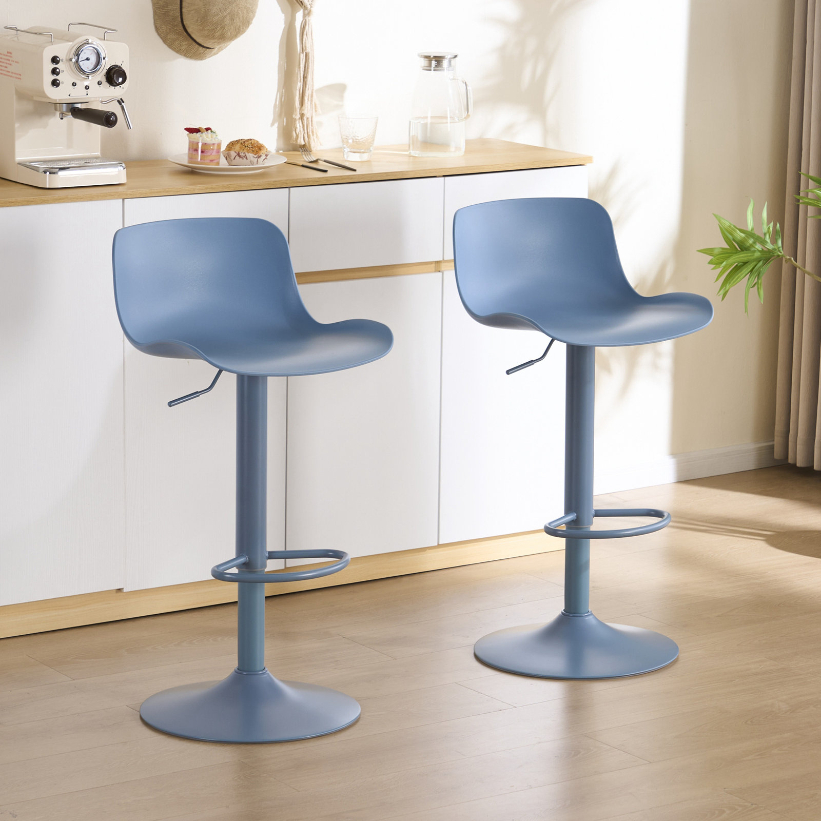 Meli Height-Adjustable Swivel Bar Stools, Blue