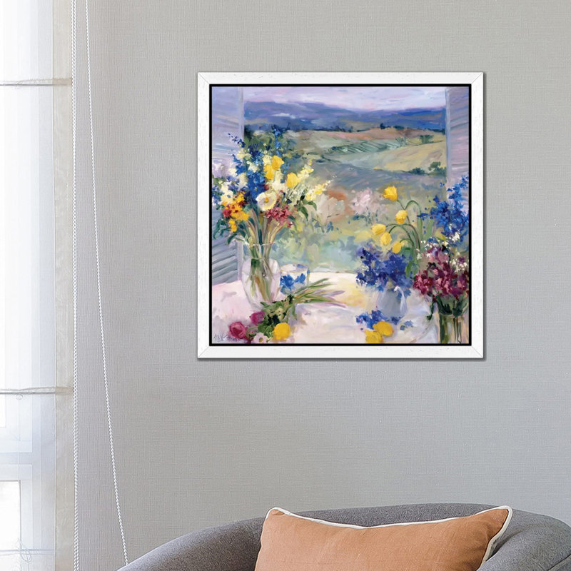 Tuscany Floral 1 Piece Painting on Canvas, 45.72 cm H x 45.72 cm W, White Framed