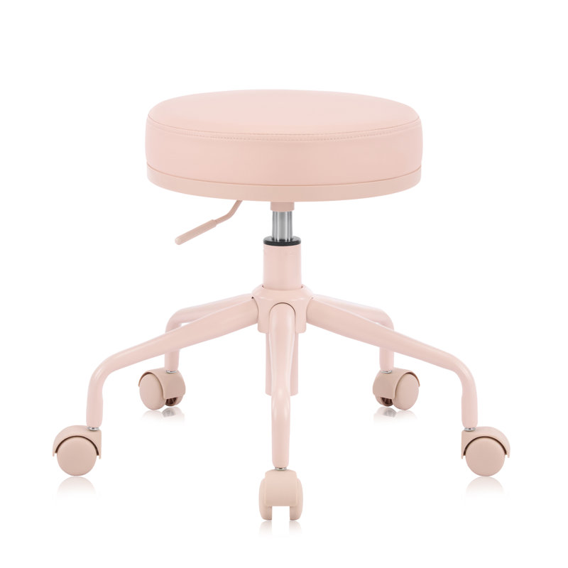 DR.LOMILOMI Adjustable Height Hydraulic Rolling Swivel Stool Chair with Metal Base and Faux Leather Cushion for Salon, Medical, Office and Home, 503 Kai Series - Round Seat, Pink