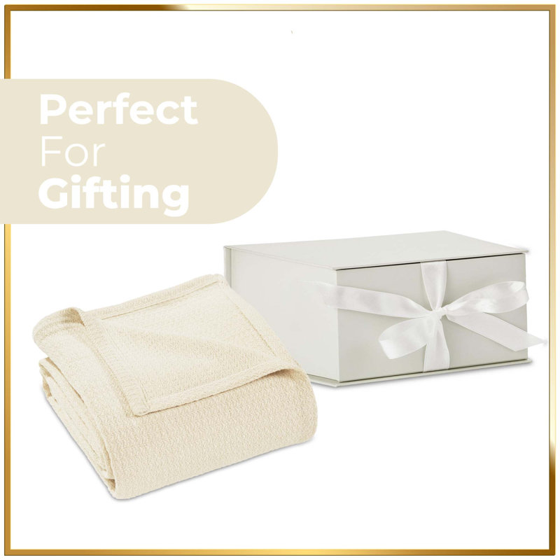 Superior Waffle Weave Honeycomb Knit Soft Textured All-Season 100% Cotton Blanket, Ivory, King