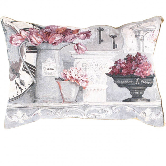 Pillow Cover & Insert, 18"H x 26"W, Malibu/Gray/Black/Tan Floral, Rectangle
