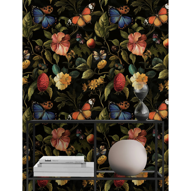 Rouleau de papier peint foncé à motif floral exotique Fruit Paradise