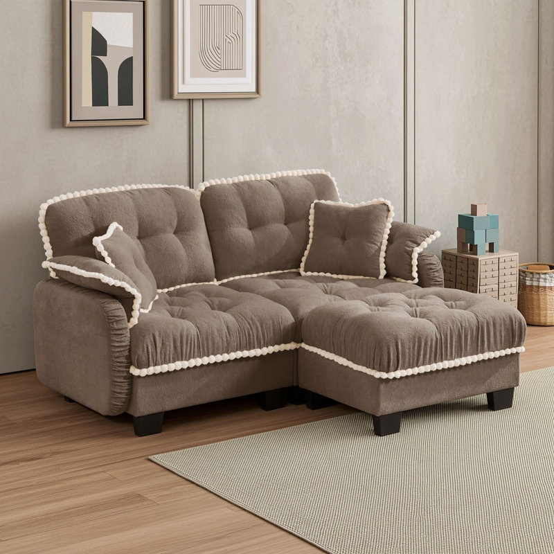 Causeuse avec repose-pieds mobile et quatre coussins, Brun