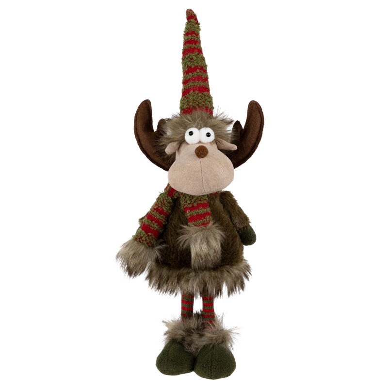 Figurine de Noël debout en peluche avec pieds rayés 18 po - vert et rouge