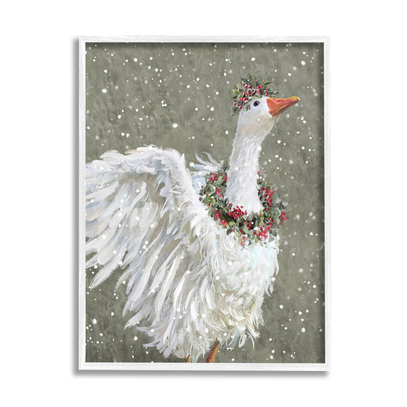 «Winter Goose Seasonal Botanicals» encadré sur bois par Pip Wilson, peinture, H 14 po x l 11 po x P 1,5 po