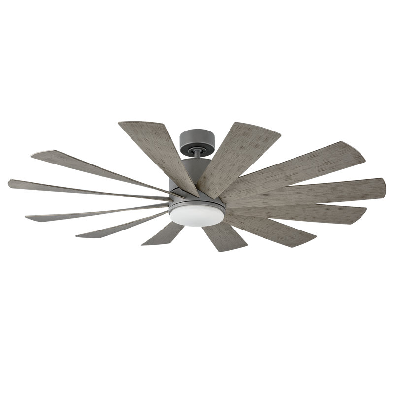 Windflower 12 - Blade LED Windmill Ceiling Fan with Wall Control and Light Kit Included, Graphite with Weathered Gray Blades