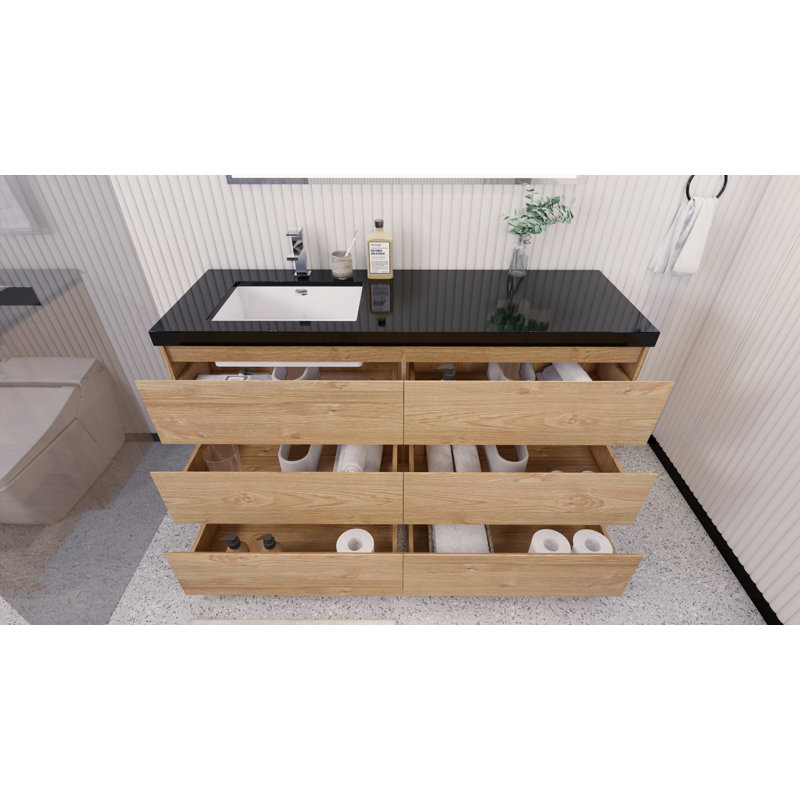 Santrice 59'' Single Bathroom Vanity with Acrylic Top, New England Oak