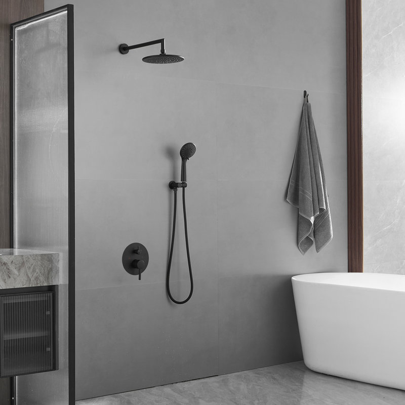 1 Complete Shower System with Rough in-Valve, Matte Black