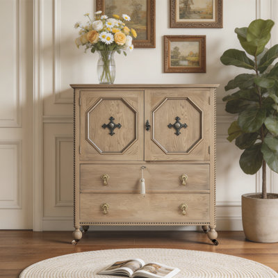 Modern Burlywood Solid Wood Accent Cabinet