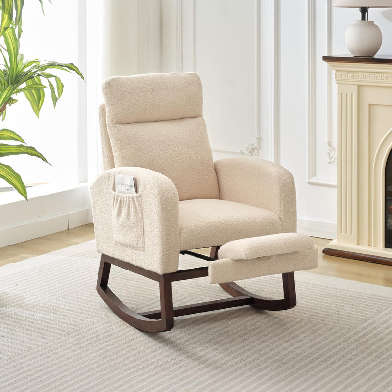 Chaise berçante ergonomique à haut dossier avec repose-pieds réglable, Beige