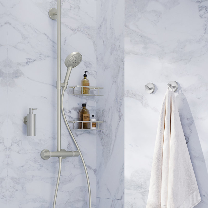 Wall-mounted brushed nickel shower basket 