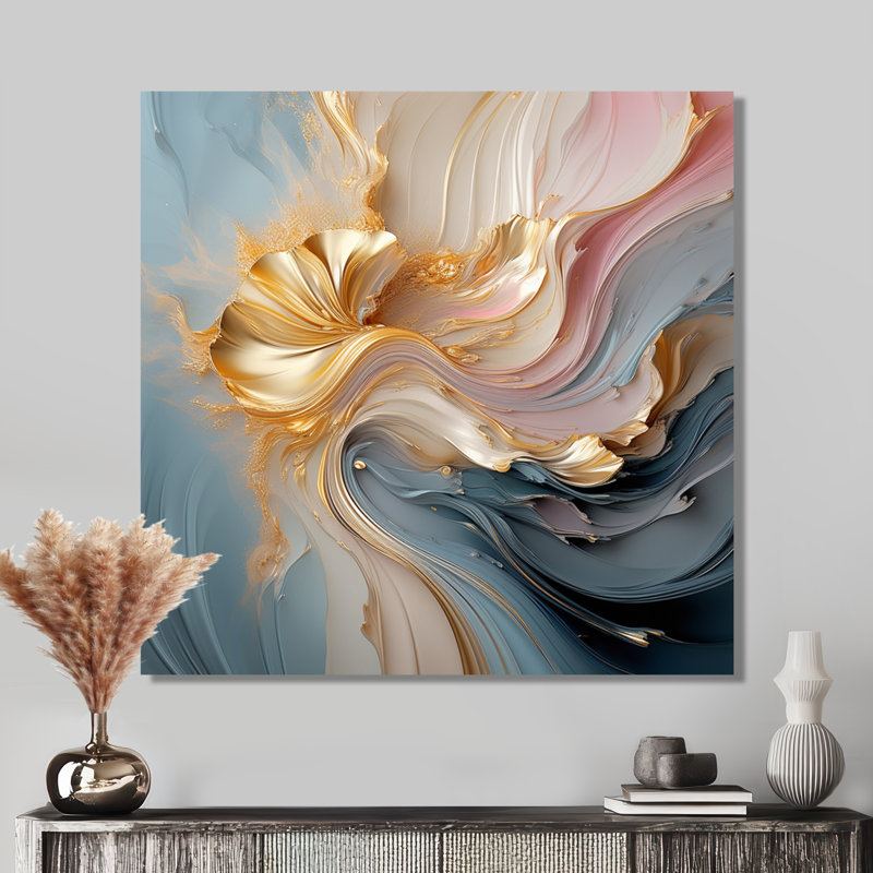 «Fluid Magnificence», art mural abstrait à l'encre liquide II, Toile tendue, H 16 po x l 16 po x P 1 po