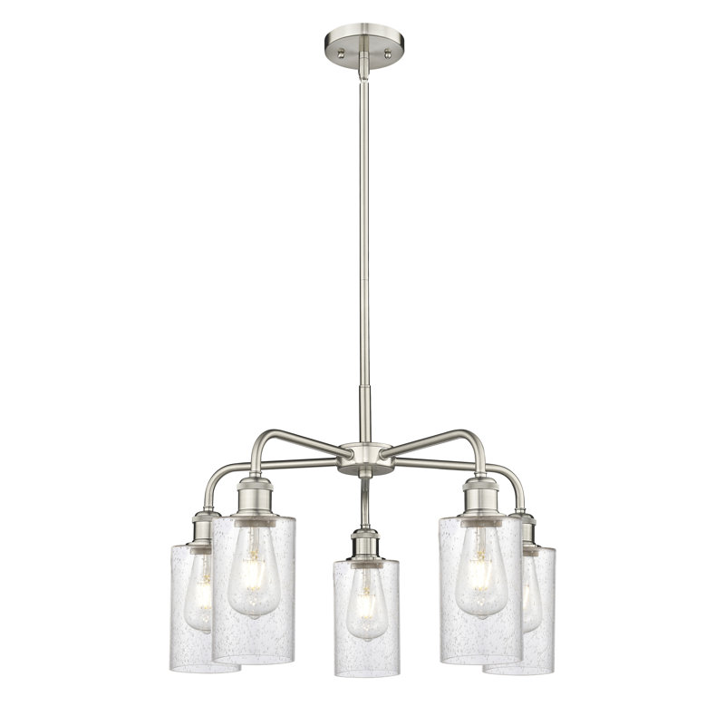 Lustre cylindrique à 5 lumières Ervine, Nickel satiné