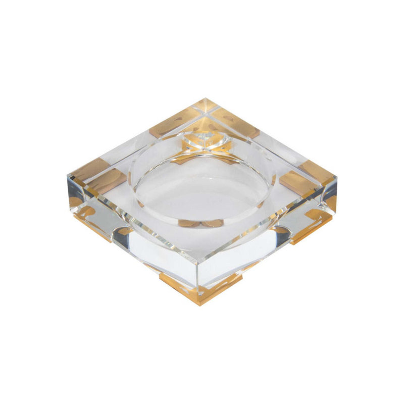 Crystal Candle Holder, 1" H x 4.25" W x 4.25" D, Yellow/Clear