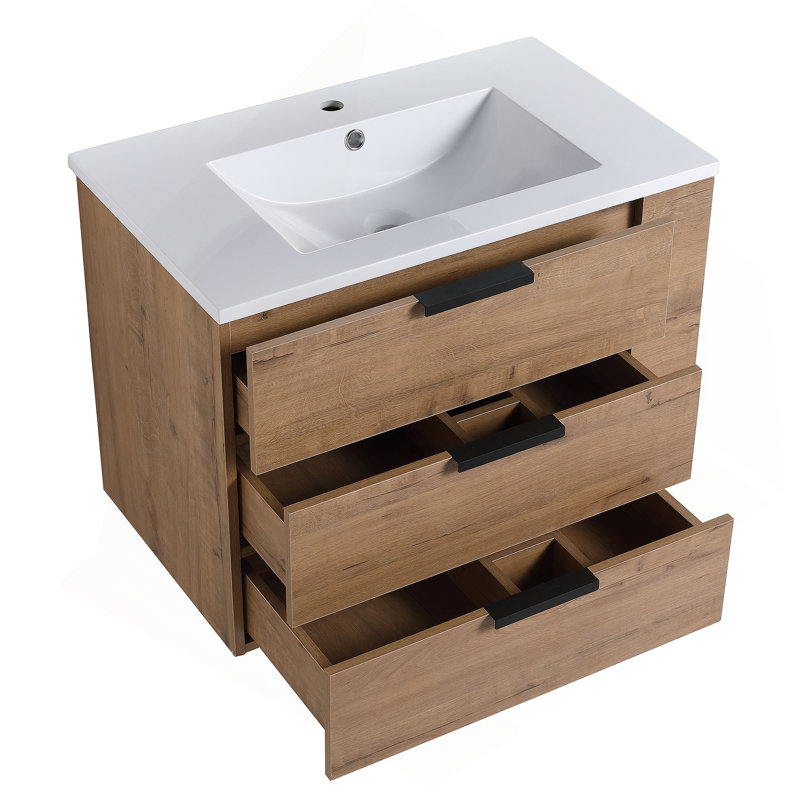 Meuble-lavabo mural 30 po avec lavabo et tiroir à fermeture en douceur