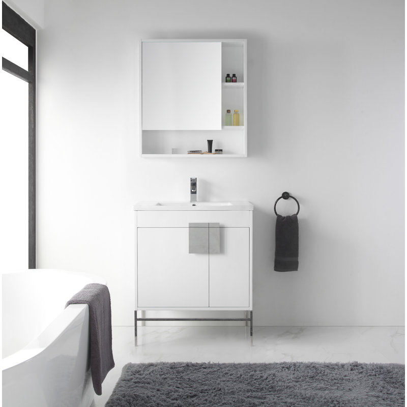Ensemble de meuble-lavabo simple 30 po Maisie, Peint blanc mat, Chrome poli