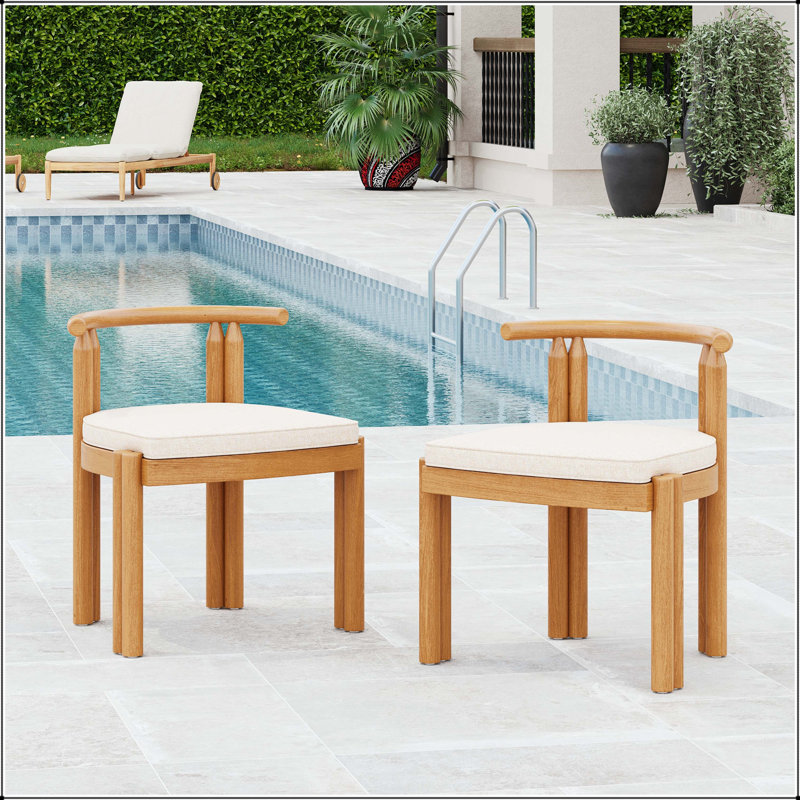 Chaise de salle à manger sans accoudoirs en bois d'acacia avec coussin beige et finition teck (ensemble de 2)