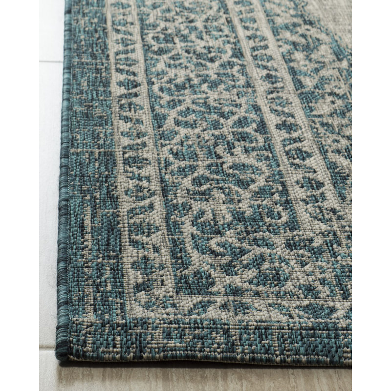 Auburn Light Grey/Teal Indoor/Outdoor Rug, Rectangle 61 x 109 cm