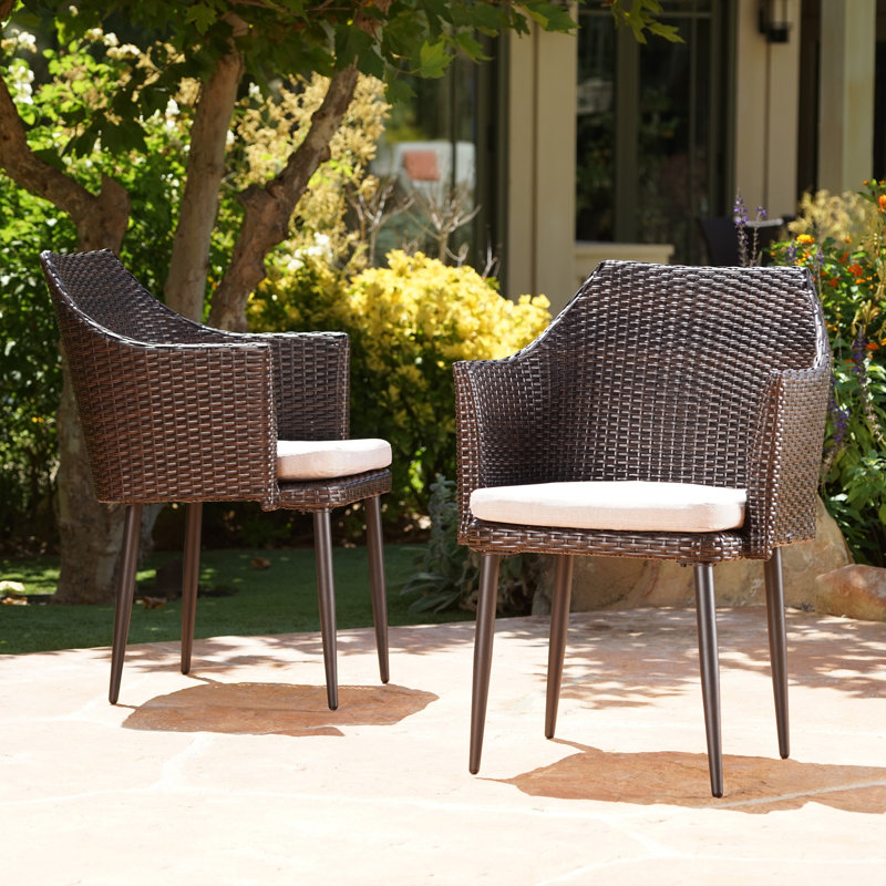 Hiro Wicker Premium All-Weather Wicker Outdoor Dining Armchair with Cushion, Brown