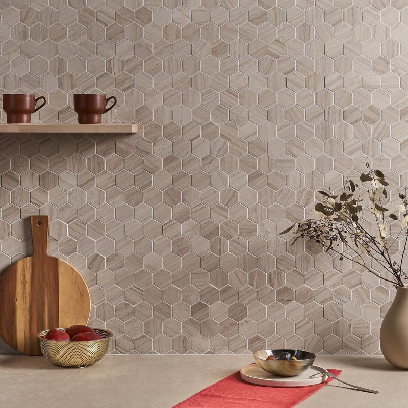 Wooden 2" Hexagon Polished Marble Mosaic Tile