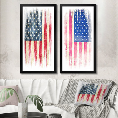 «American Flag Grunge», ensemble de 2 peintures sur toiles