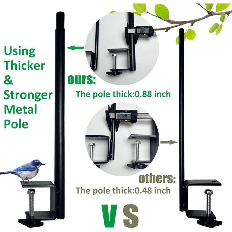 Upgraded Bird Feeding Station Kit,Deck Railing Mounted Birds Feeder Pole For Balcony With 3 Hooks,Bird Bath,Metal Mesh Tray And Suet Cage,Multi-Design Style,Used For Plant Hanger