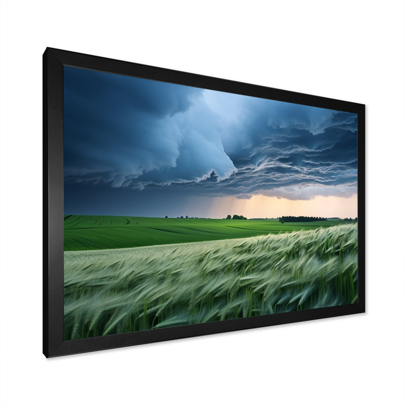 «Storm on Farm Landscape IV - Storms», art mural, Cadre d'angle fermé noir, H 16 po x l 32 po x P 1 po