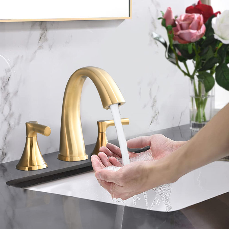 Widespread Bathroom Sink Faucets Two Handle 3 Hole Vanity Bath Faucet  With Drain Assembly (Brushed Golden), Brushed Gold