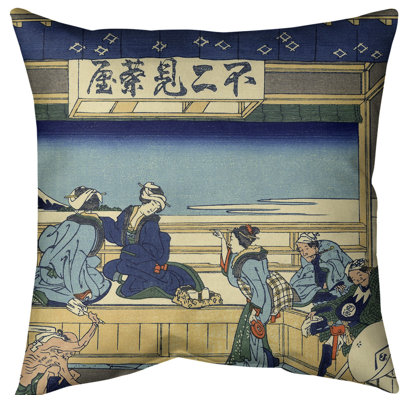 Katsushika Hokusai Leather/Suede Reversible Throw Pillow