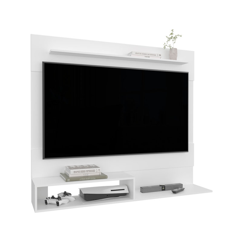 Meuble audio-vidéo Pékin, une tablette supérieure, deux tablettes, espace pour la télévision, blanc