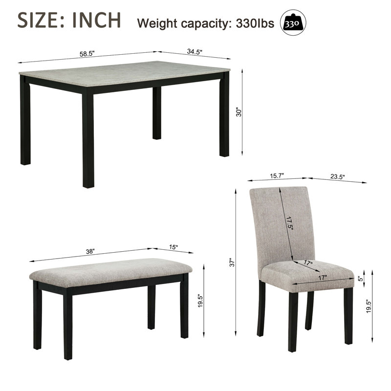 6-Piece Dining Table Set With Bench