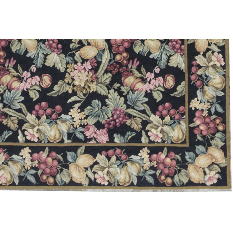 Tapis vert et rose noué à la main de haute qualité