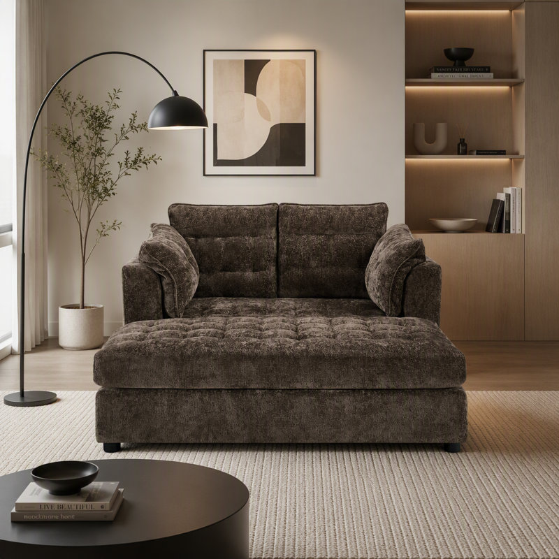 Canapé de chaise longue moderne à 2 places 54,7 po avec accoudoirs moelleux Modern, Noir + chenille rouge