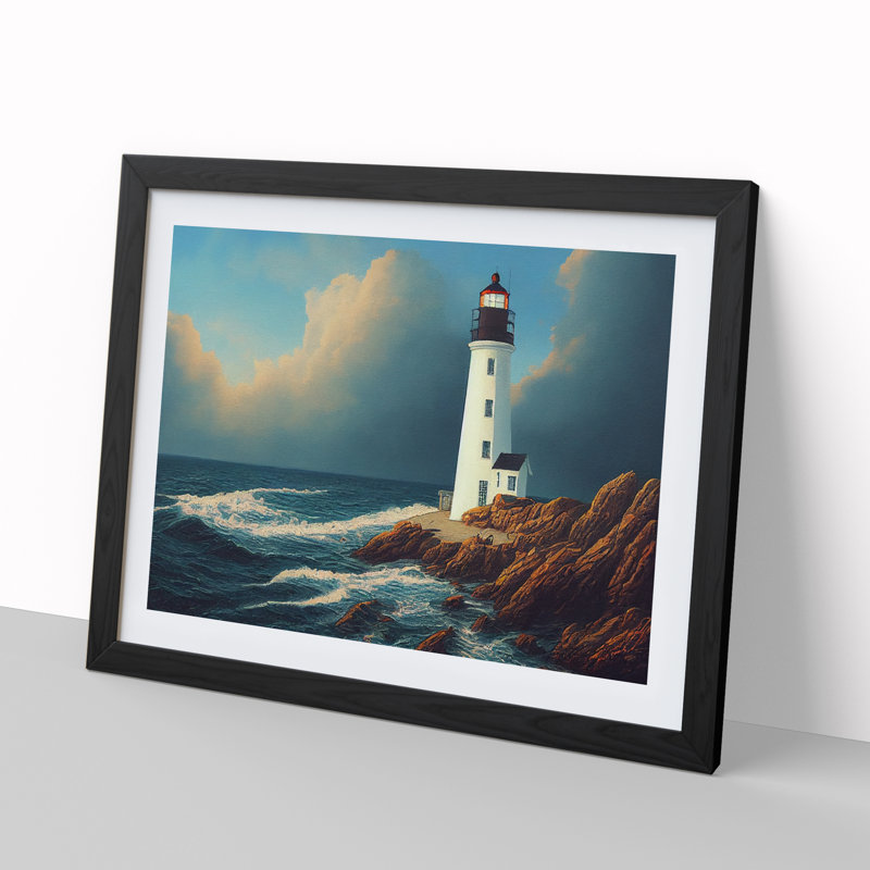 Unbeatable Lighthouse Seascape - Framed Print, Black Framed, 25cm H x 34cm W x 2cm D