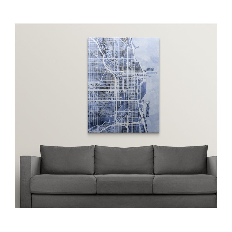 «Chicago City Street Map» par Bellen, impression, H 48 po x l 36 po x P 1,5 po, Toile