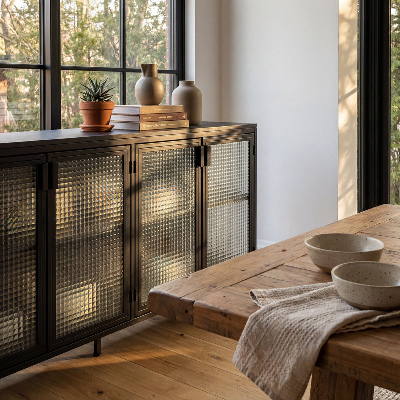 60"W Sideboard With 4 Glass Door