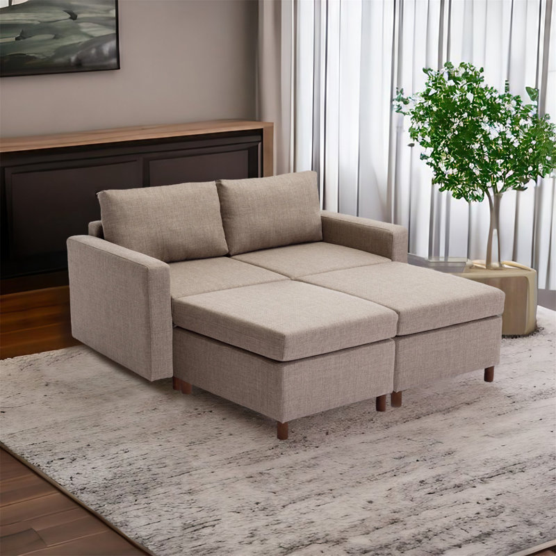 Canapé modulaire 4 pièces Adalgar, Lin 100 % brun