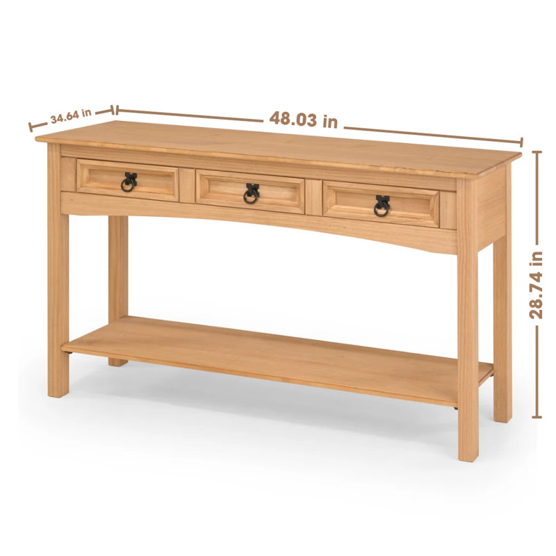Console Table with 3 Drawer Solid Wood